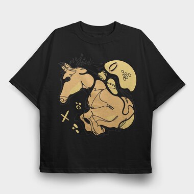 Horse Animal Continuous Line Jumping, Tricou Oversize Barbati (Unisex)