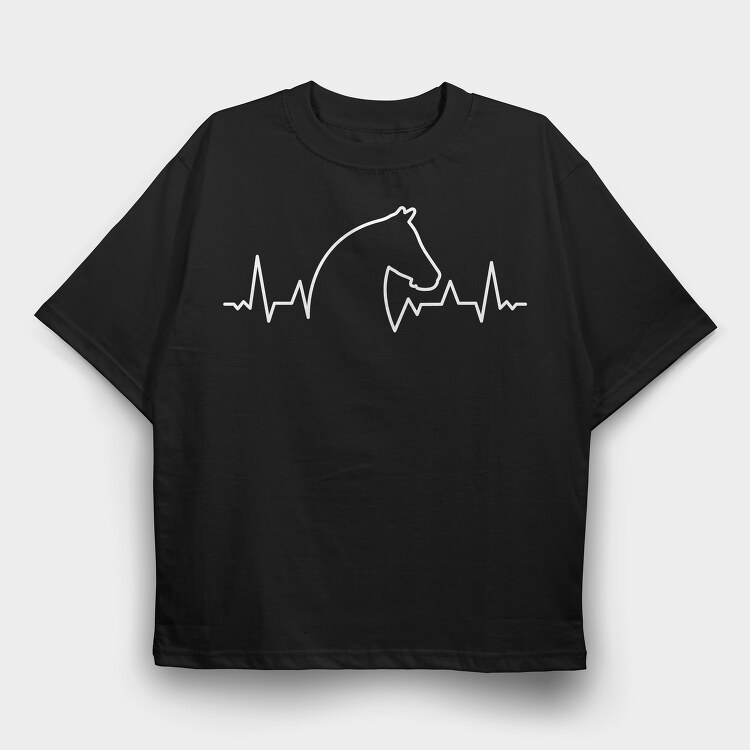 Horse Heartbeat Line, Tricou Oversize Barbati (Unisex)