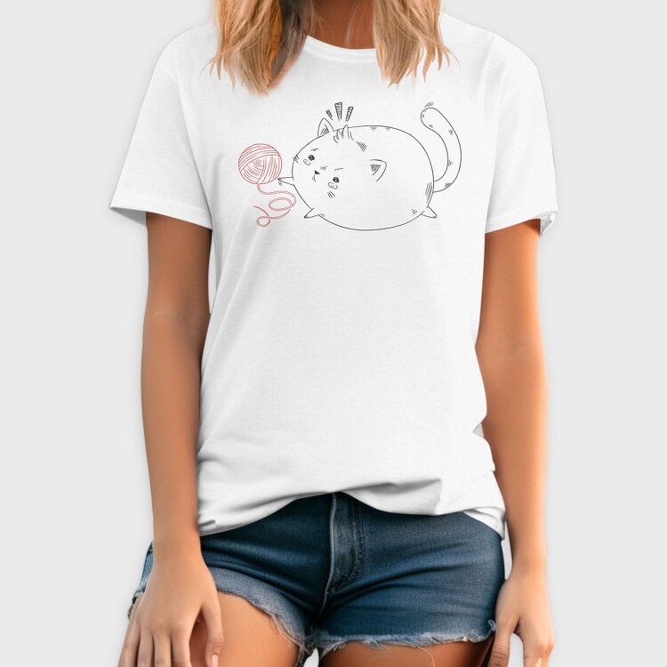 Chubby Cat With Yarn, Tricou Barbati (Unisex)