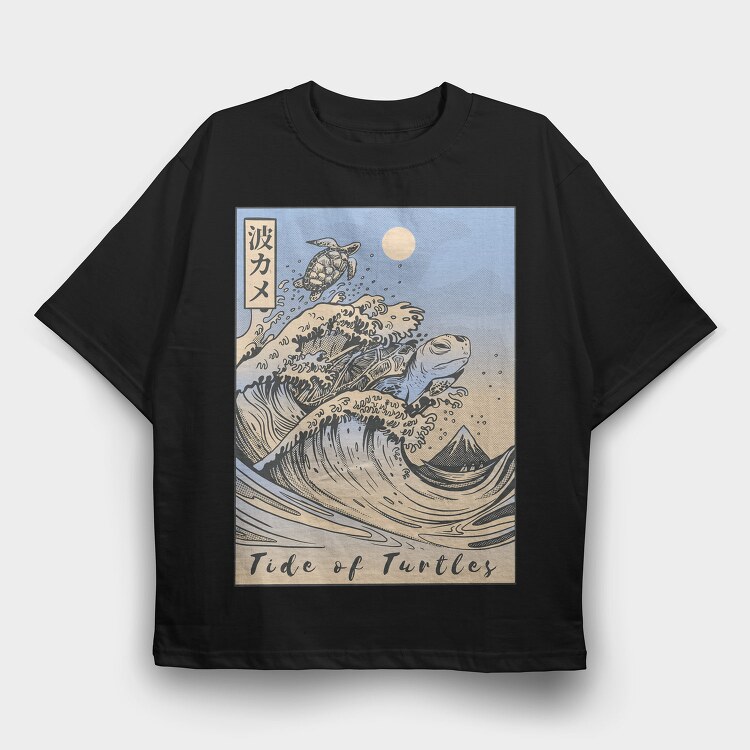 Japanese Turtle Ukiyo Wave Sea, Tricou Oversize Barbati (Unisex)