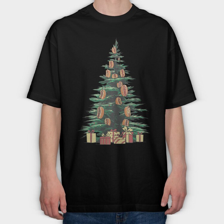 Hot Dog Christmas Tree, Tricou Oversize Barbati (Unisex)
