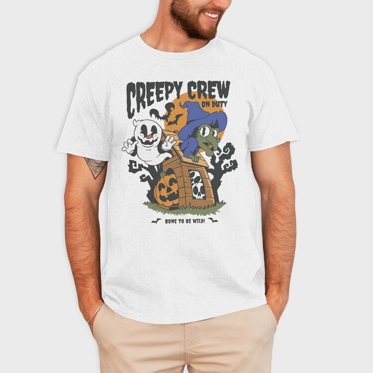 Retro Ghost Halloween Creepy Crew, Tricou Barbati (Unisex)