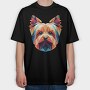 Geometric Yorkshire Terrier Poly Dog, Tricou Oversize Barbati (Unisex)