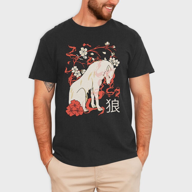 Japanese Wolf Floral, Tricou Barbati (Unisex)