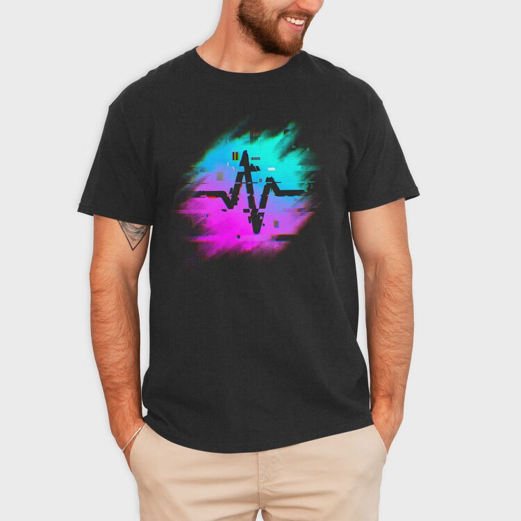 Retro Neon Glitch Logo, Tricou Barbati (Unisex)