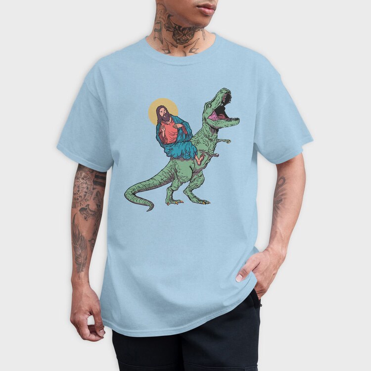 Jesus And T Rex Funny, Tricou Barbati (Unisex)