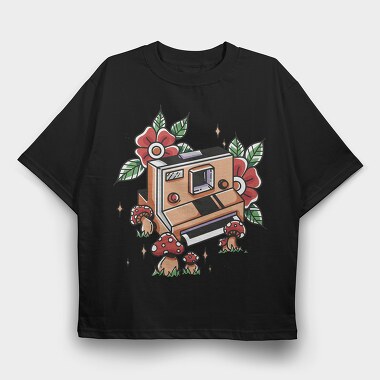 Retro Polaroid Camera Traditional Tattoo, Tricou Oversize Barbati (Unisex)
