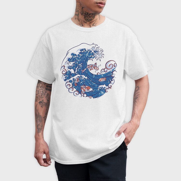 Wave With Koi Fishes, Tricou Barbati (Unisex)