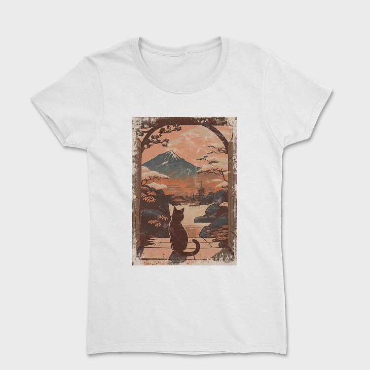 Cat Sitting Traditional Japanese, Tricou Femei