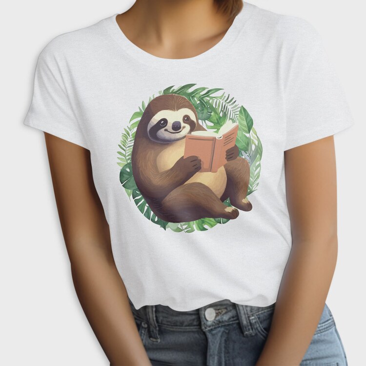 Sloth Reading Book, Tricou Femei