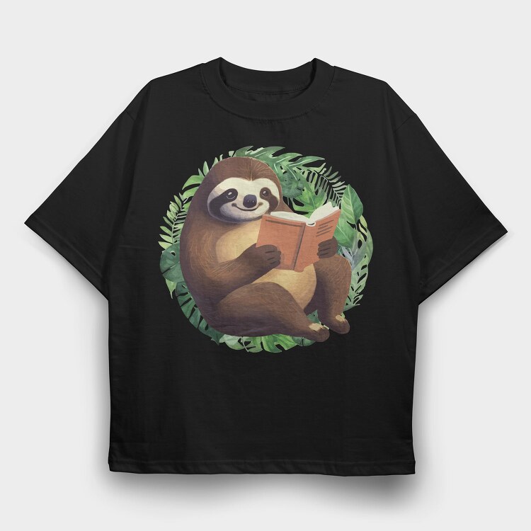 Sloth Reading Book, Tricou Oversize Barbati (Unisex)