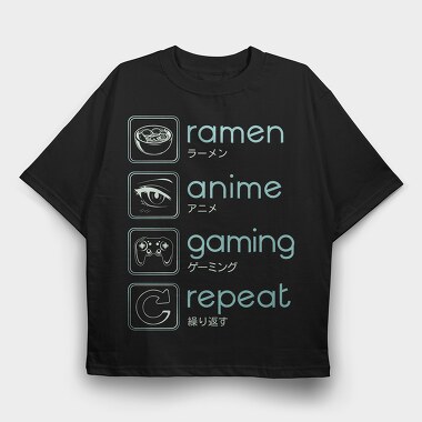 Anime And Gaming Routine Ramen Repeat, Tricou Oversize Barbati (Unisex)