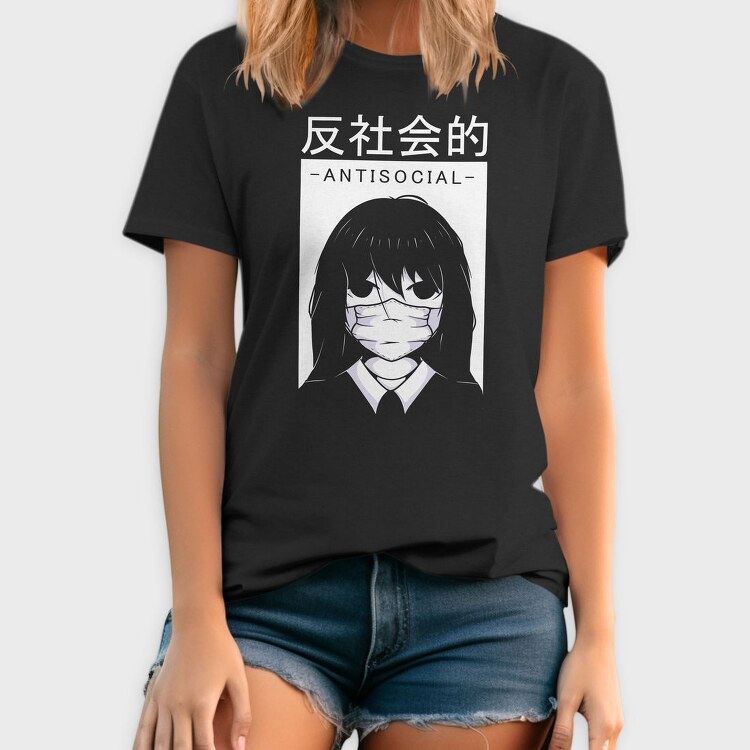 Anime Antisocial Girl Face Mask, Tricou Barbati (Unisex)