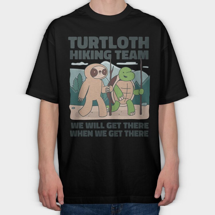 Turtle And Sloth Hiking Turtloth, Tricou Oversize Barbati (Unisex)