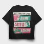 Anime Girl Cat And Ramen, Tricou Oversize Barbati (Unisex)