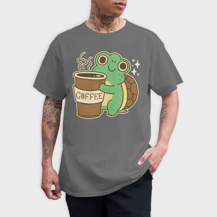 Turtle Drinking Cofffee, Tricou Barbati (Unisex)