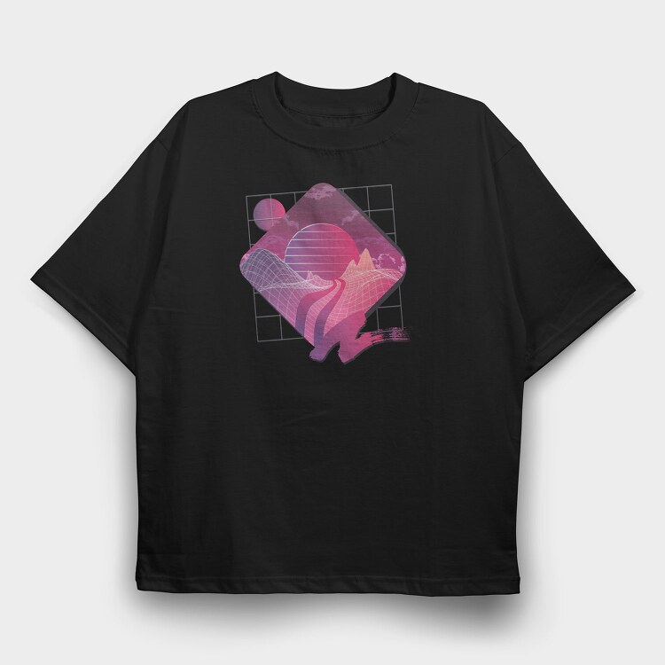 Retrowave Landscape, Tricou Oversize Barbati (Unisex)