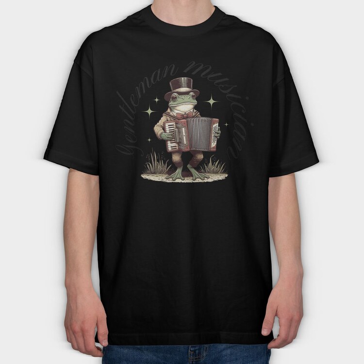 Whimsical Frog Gentleman Musician, Tricou Oversize Barbati (Unisex)