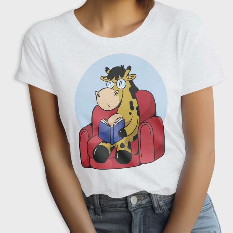 Giraffe Reading In Couch Jiraffe, Tricou Femei