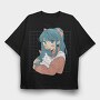Anime Girl With Cat, Tricou Oversize Barbati (Unisex)