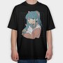 Anime Girl With Cat, Tricou Oversize Barbati (Unisex)