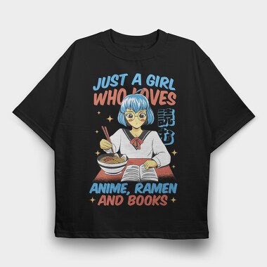 Anime Ramen And Book Lover, Tricou Oversize Barbati (Unisex)