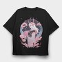 Demon Japanese Fantasy Girl Sorceress Horn Sakura, Tricou Oversize Barbati (Unisex)