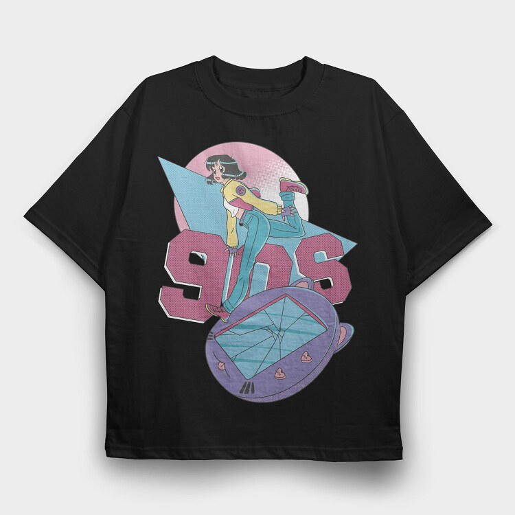 Nineties Pink 90S Anime Girl, Tricou Oversize Barbati (Unisex)