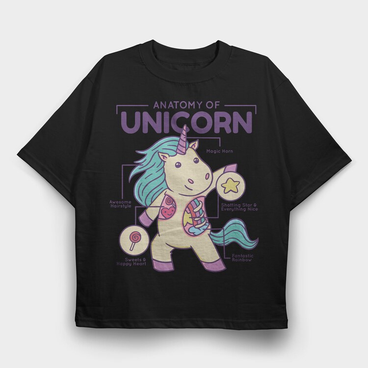 Unicorn Anatomy Chart, Tricou Oversize Barbati (Unisex)