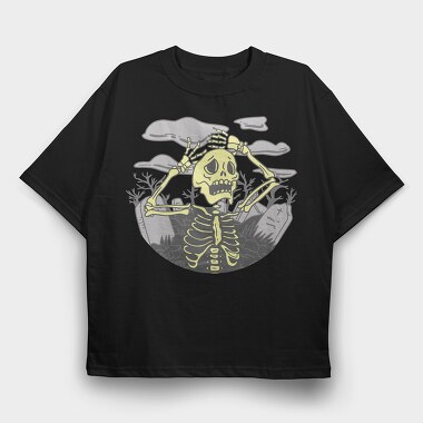 Graveyard Skeleton Unhappy Squeleton In A, Tricou Oversize Barbati (Unisex)