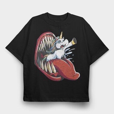 Unicorn And Monster Mouth Eaten, Tricou Oversize Barbati (Unisex)