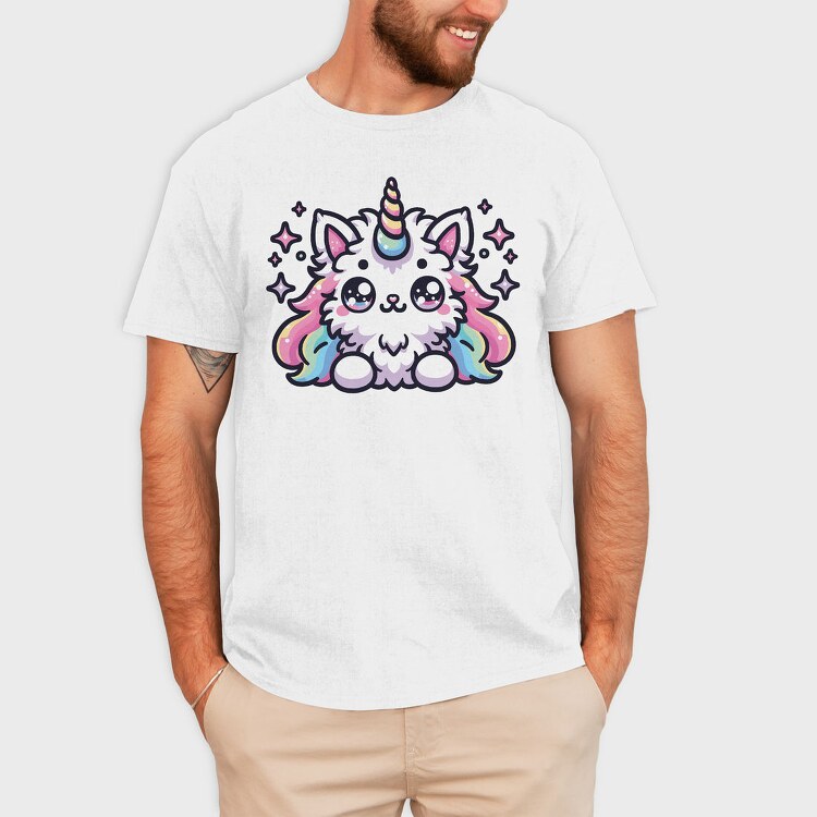 Unicorn Cat Kawaii Main Coon, Tricou Barbati (Unisex)