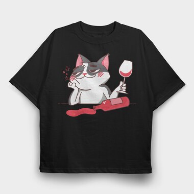 Wine Cat Drunk, Tricou Oversize Barbati (Unisex)