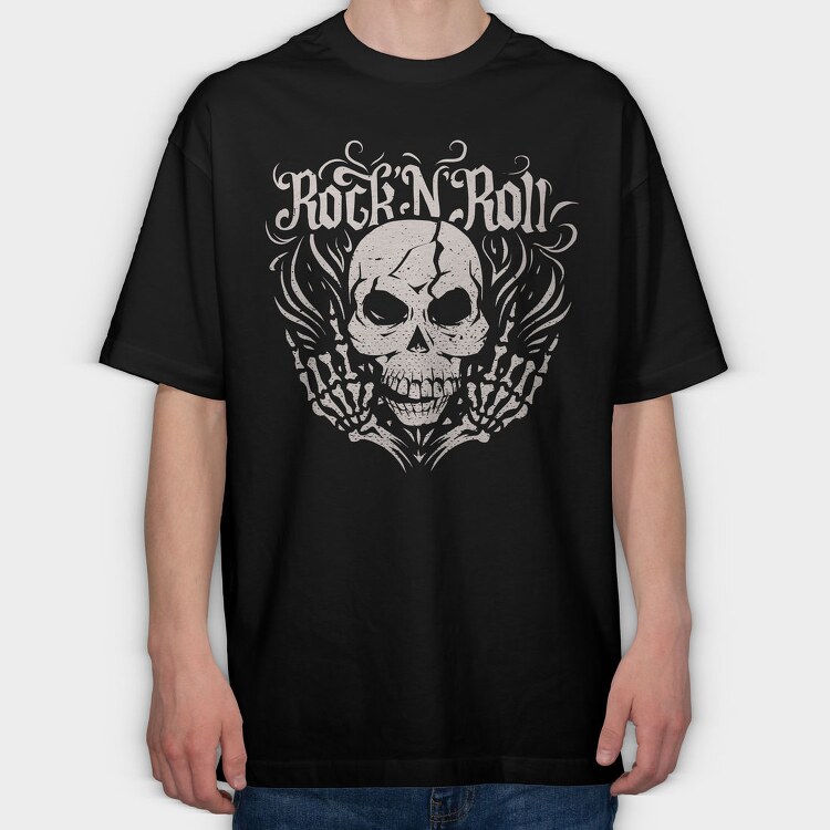 Rock And Roll Skull Skeleton, Tricou Oversize Barbati (Unisex)