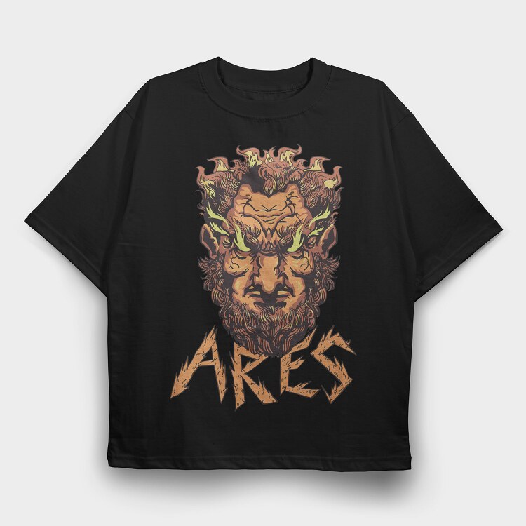 Greek God Ares On Fire Head, Tricou Oversize Barbati (Unisex)