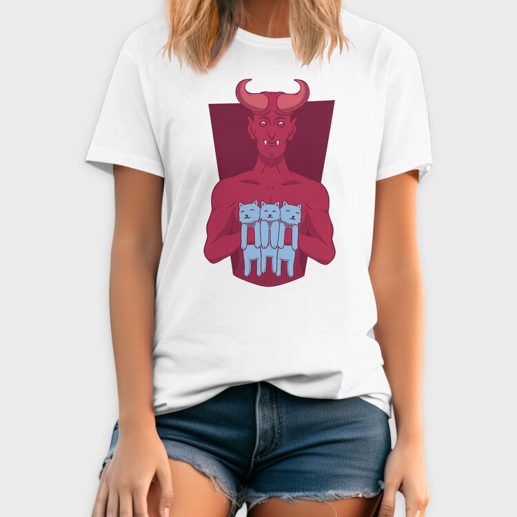 Devil With Cat Holding Kittens, Tricou Barbati (Unisex)
