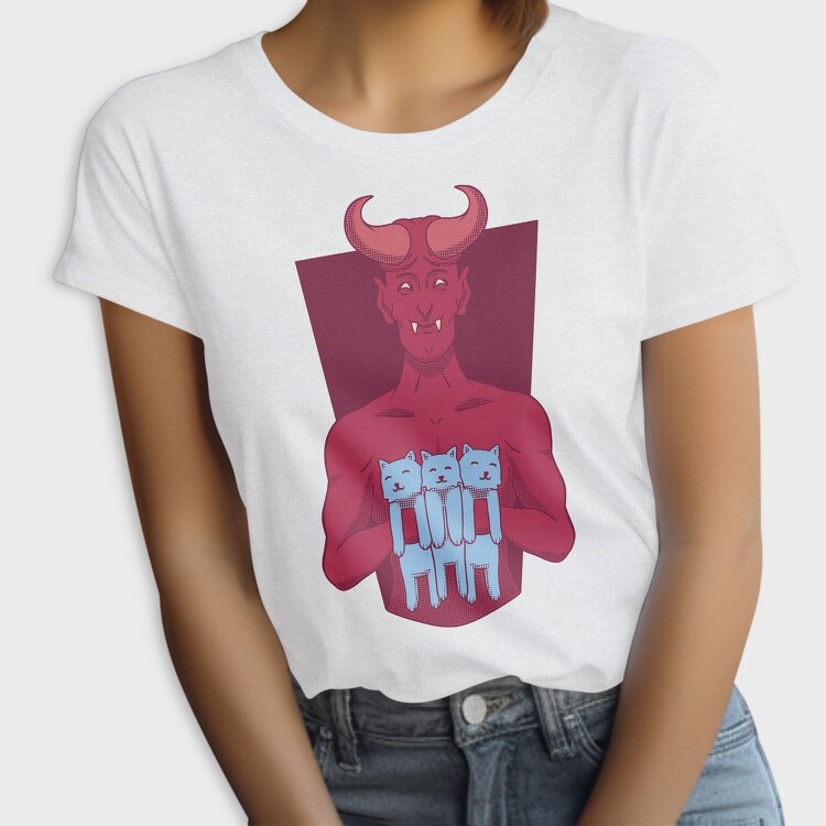 Devil With Cat Holding Kittens, Tricou Femei