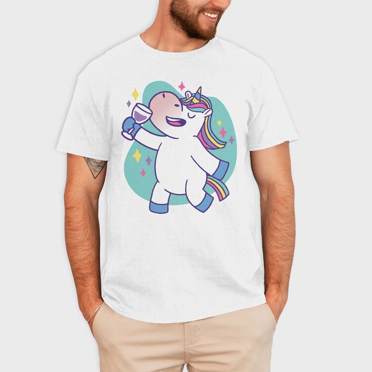 Wine Unicorn Cartoon Drinking, Tricou Barbati (Unisex)