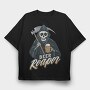 Grim Reaper Drinking Beer Skull, Tricou Oversize Barbati (Unisex)