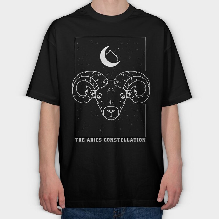 Aries Constellation Zodiac Line Art, Tricou Oversize Barbati (Unisex)