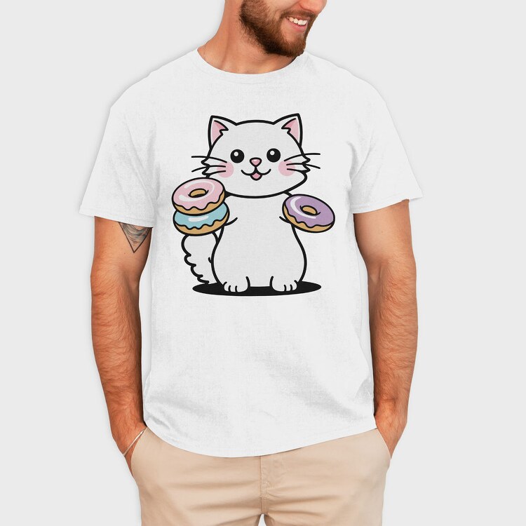 Cat And Donuts White Kitty, Tricou Barbati (Unisex)