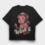 Winking Devil Pun Cartoon Girl Halloween, Tricou Oversize Barbati (Unisex)