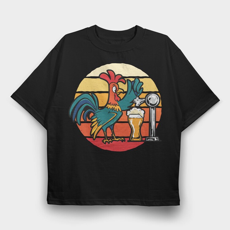 Rooster Beer In A Bar, Tricou Oversize Barbati (Unisex)