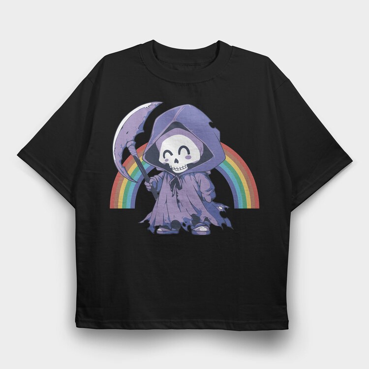 Grim Reaper Rainbow Smile Reaper, Tricou Oversize Barbati (Unisex)