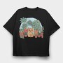 Cat And Plants, Tricou Oversize Barbati (Unisex)