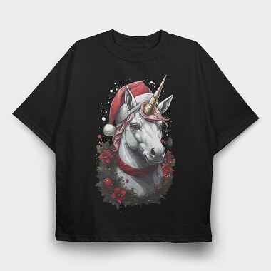 Unicorn With Christmas Hat, Tricou Oversize Barbati (Unisex)