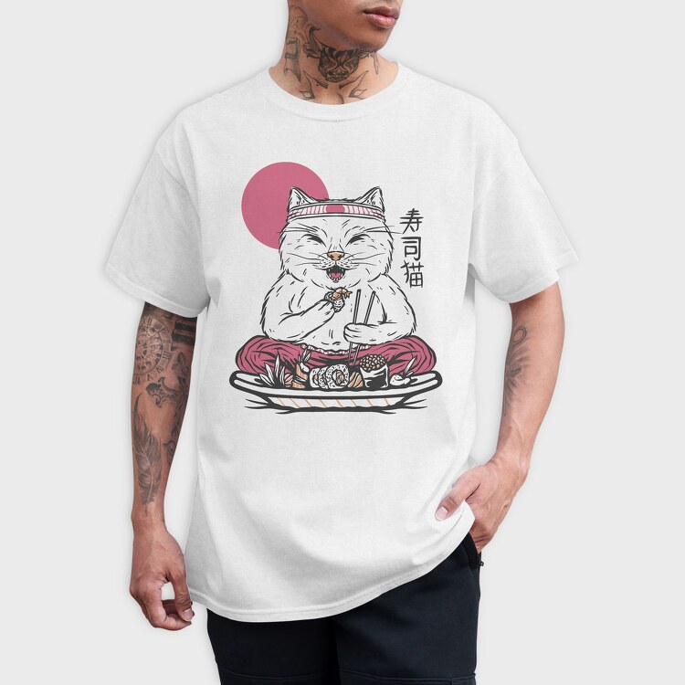 Cat Eating Sushi Sushi, Tricou Barbati (Unisex)