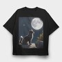 Cat Gazing At The Moon, Tricou Oversize Barbati (Unisex)