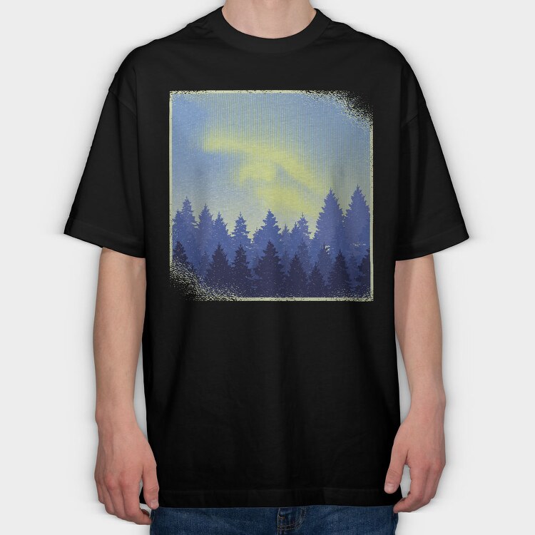 Aurora Borealis Landscape Winter Forests, Tricou Oversize Barbati (Unisex)