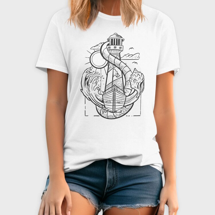 Sailing Anchor Illustration, Tricou Barbati (Unisex)